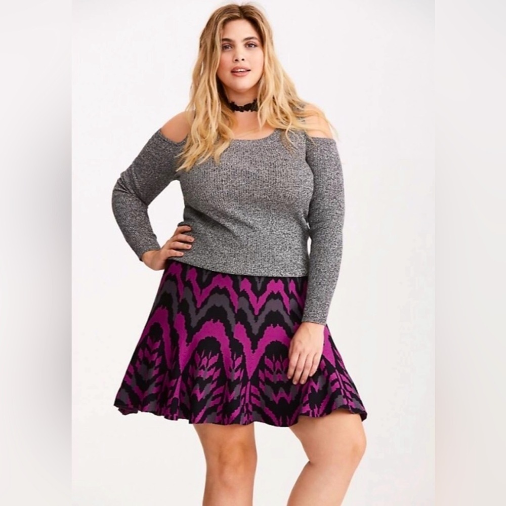 NEW! Torrid Sweater Skater Skirt Mini Purple Gray Black SZ 2X